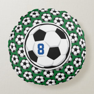 Coussins Ronds Balle de football blanc noir vert personnalisé Num
