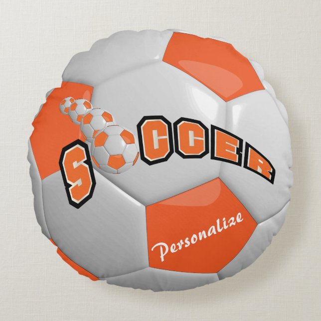 Coussins Ronds Balle de football orange | Nom do-it-yourself (Devant)
