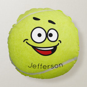 Coussins Ronds Balle de tennis jaune personnalisée visage drôle 