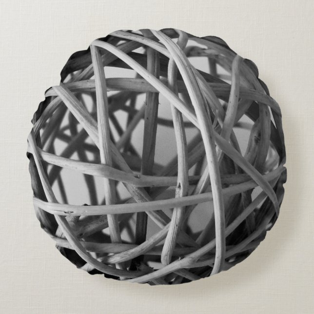 Coussins Ronds Balle en osier gris rustique (Devant)