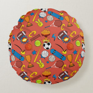 Coussins Ronds Balles de sport rétro de bande dessinée