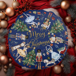 Coussins Ronds Ballet Nutcracker Vintage Joyeux cadeau de Noël<br><div class="desc">Apportez le charme du Nutcracker Ballet dans votre décor de vacances avec ce bel oreiller rond ! Orné d'illustrations vintages de soldats de Noisettes, le Roi de la Souris, les fées de Sugarplum, Clara, et des scènes de fête et un joyeux souhait de Noël au centre, il capture la magie...</div>