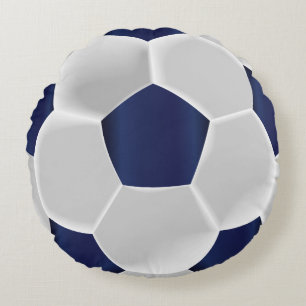 Coussins Ronds Ballon de football bleu et blanc de la Marine