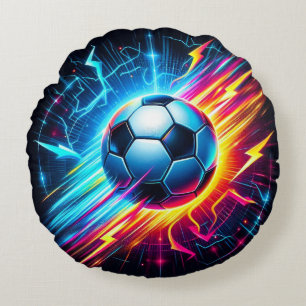 Coussins Ronds Ballon de football électrique futuriste éclair