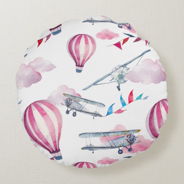 Coussins Ronds Ballons et biplans (Dos)