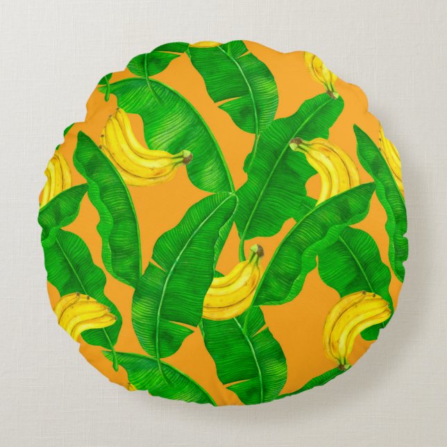 Coussins Ronds Bananes et aquarelle feuille (Devant)