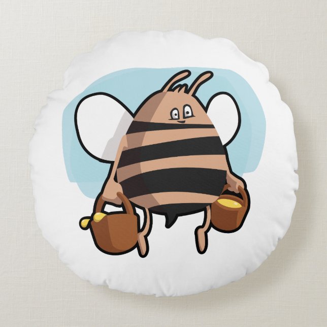 Coussins Ronds Bande dessinée d'abeille (Devant)