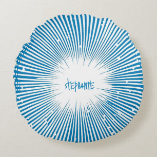 Coussins Ronds Bande dessinée Pop Art Explosion - Bleu et Blanc