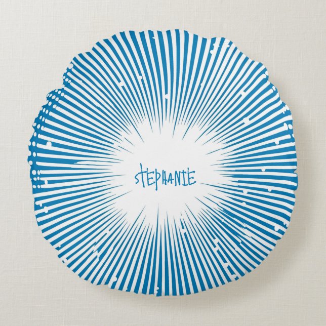 Coussins Ronds Bande dessinée Pop Art Explosion - Bleu et Blanc (Devant)
