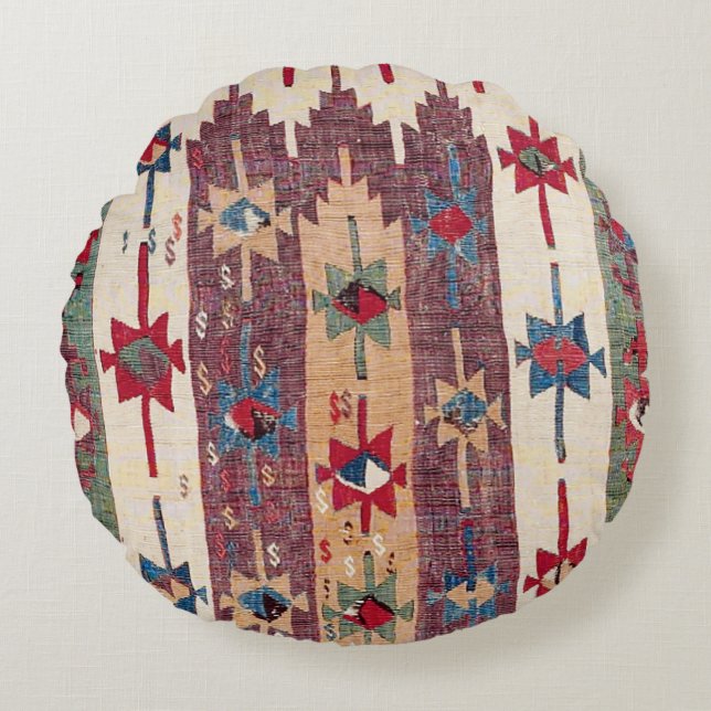 Coussins Ronds Bande horizontale Kilim Bandes vert pourpre  (Devant)