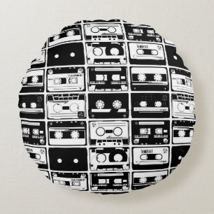 Coussins Ronds Bandes audio rétro, motif à l'ancienne.