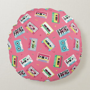 Coussins Ronds Bandes audio rétro : Style des années 80.