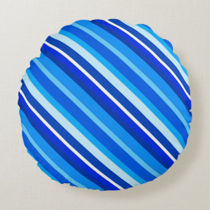 Coussins Ronds Bandes de bonbons en couche - cobalt et bleu pâle