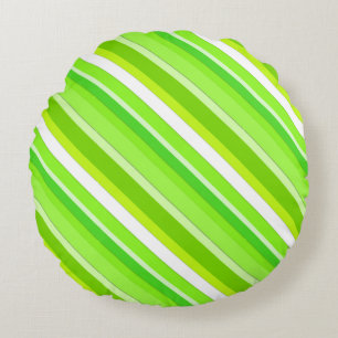 Coussins Ronds Bandes de bonbons en couches - vert citron et blan