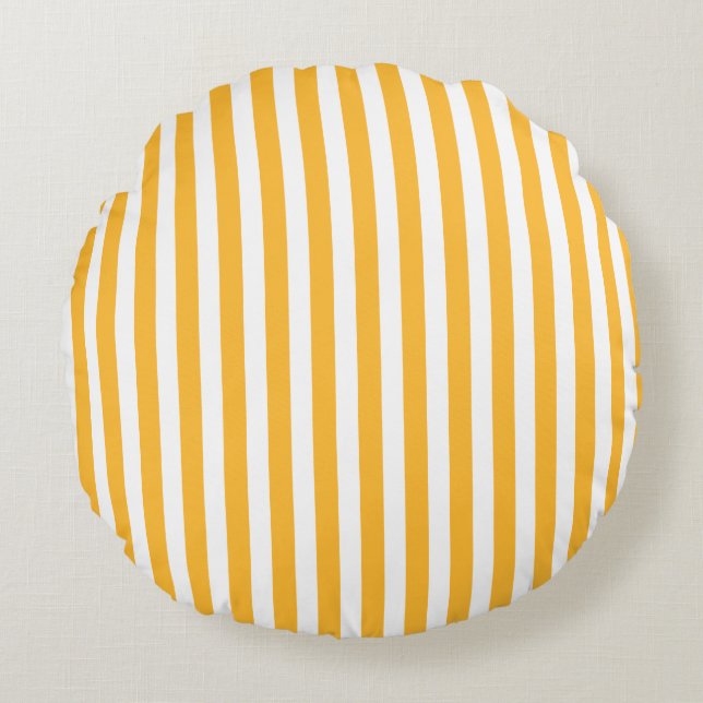 Coussins Ronds Bandes de bonbons jaune et blanc ensoleillé (Devant)