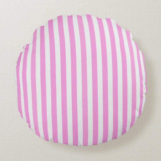 Coussins Ronds Bandes de bonbons roses et blanches (Devant)