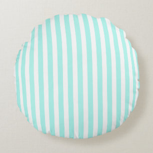 Coussins Ronds Bandes de bonbons turquoise et blanche