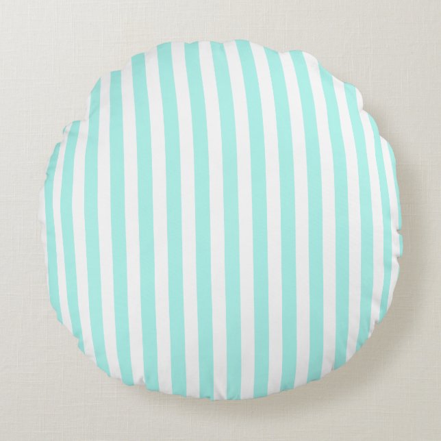 Coussins Ronds Bandes de bonbons turquoise et blanche (Devant)