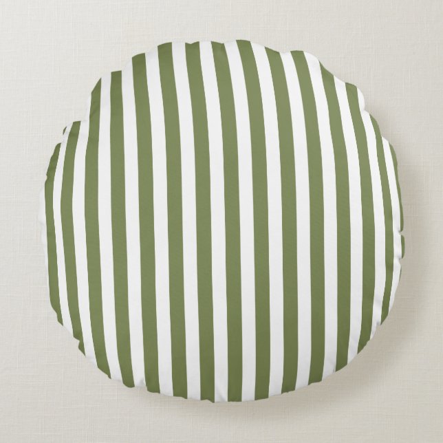 Coussins Ronds Bandes de bonbons vert olive et blanc (Devant)