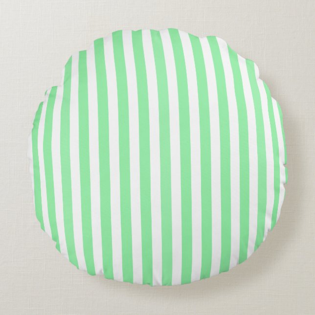 Coussins Ronds Bandes de bonbons vertes et blanches (Devant)