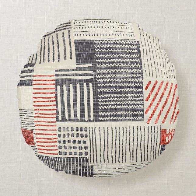 Coussins Ronds Bandes géométriques dessinées à la main, motif san (Devant)