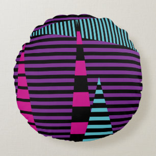 Coussins Ronds Bandes sur bandes - rose, pourpre, bleu et noir