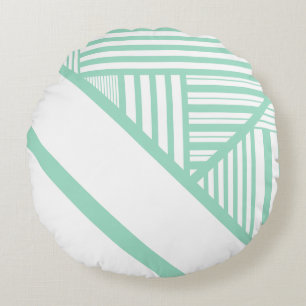 Coussins Ronds Bandes triangulaires - Vert et blanc de menthe