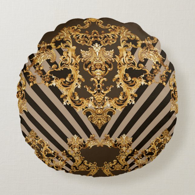 Coussins Ronds Baroque d'or : conception motif géométrique (Devant)