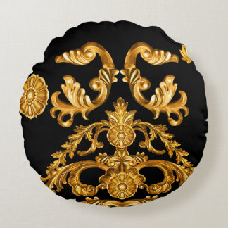 Coussins Ronds Baroque d'or, éléments ornementaux.
