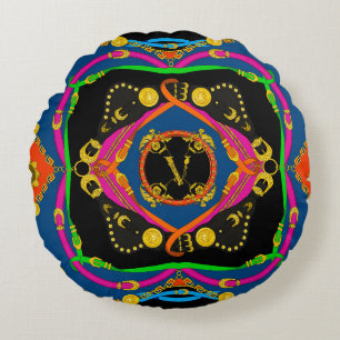 Coussins Ronds baroque doré, motif de chaîne et ceinture