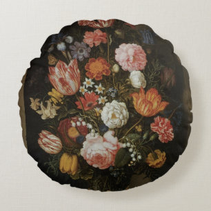 Coussins Ronds Baroque vintage, pièce de fleurs de Bosschaert, Aî