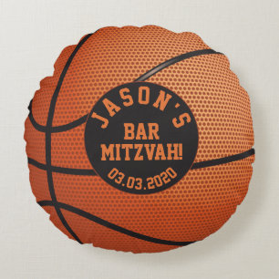 Coussins Ronds Barre de basketball orange personnalisée Mitzvah