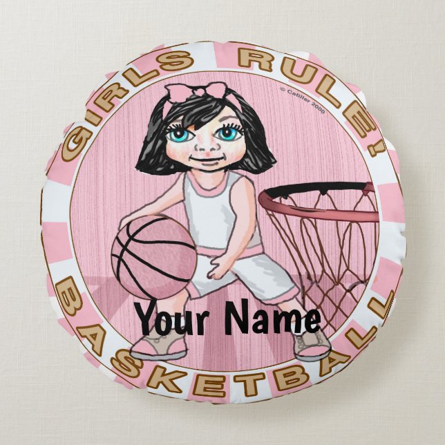 Coussins Ronds Basket-ball féminin rose  (Devant)