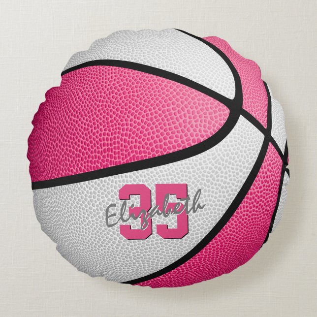 Coussins Ronds basket-ball personnalisé blanc rose girly (Devant)