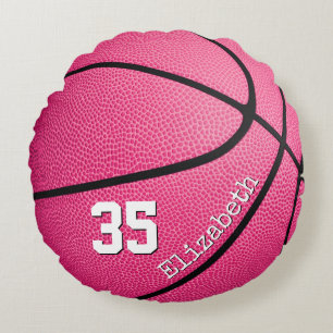 Coussins Ronds basket-ball personnalisé mignon rose girly