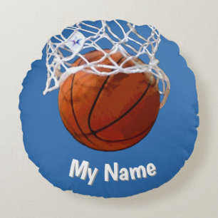 Coussins Ronds Basketball Votre Nom Personnalisé Fond Acier Bleu