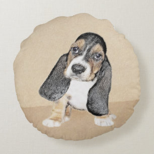 Coussins Ronds Basset Hound Peinture Chiot - Art Chien original