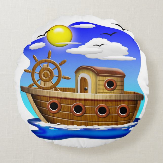 Coussins Ronds Bateau de pêche dessin animé  (Devant)