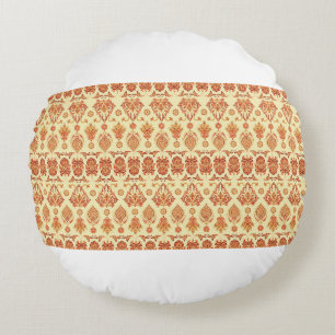 Coussins Ronds Batik folklorique ornement vintage. Flore ethnique