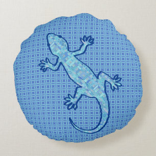 Coussins Ronds Batik Tribal Gecko - bleu denim doux