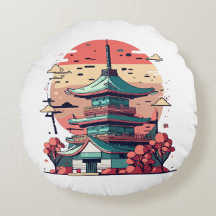 Coussins Ronds Bâtiment d'art coloré du Japon