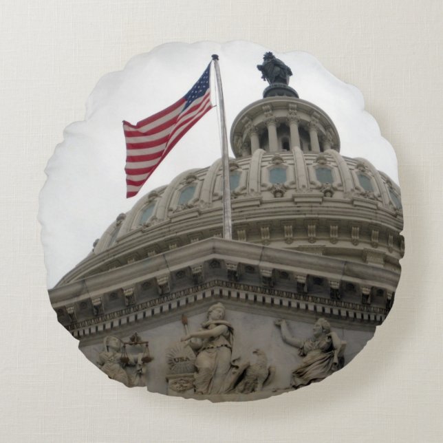 Coussins Ronds Bâtiment de capitol des USA avec le drapeau (Devant)