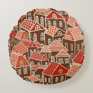 Coussins Ronds Bâtiments vintages de la ville Motif sans couture