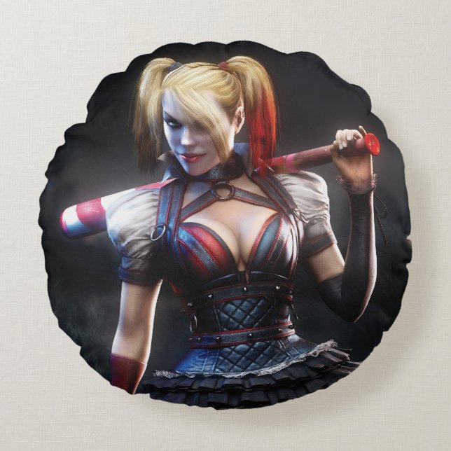 Coussins Ronds Batman Arkham Knight | Harley Quinn avec chauve-so (Devant)