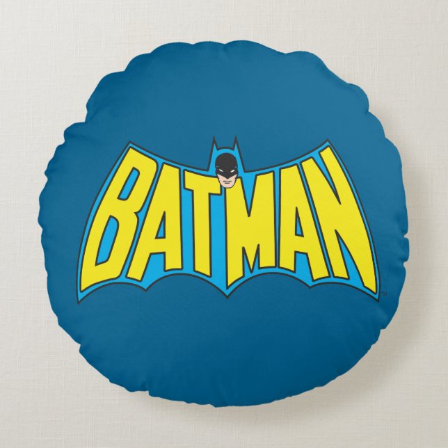 Coussins Ronds Batman | Logo Vintage bleu jaune (Devant)