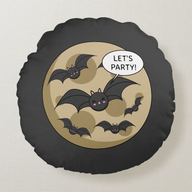 Coussins Ronds Bats Having Party on Full Moon (Devant)