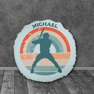 Coussins Ronds Batterie de baseball bleu Retro Arc-en-ciel