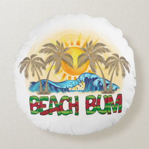 Coussins Ronds Beach Bum Watermelon, Ocean Waves et soleil trop