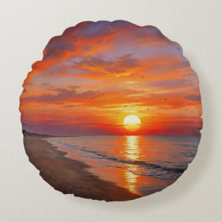 Coussins Ronds Beach Purple Orange Sunset Round Throw Pillow