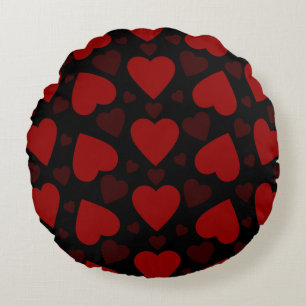 Coussins Ronds Beau coeur rouge motif sur noir